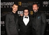 Matt Stone, Josh Gad and Trey Parker. The South Park creators received the Charlie Chaplin Britannia Award for Excellence in Comedy, presented by Gad.