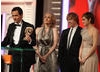 Harry Potter producer David Heyman and creator JK Rowling with stars Emma Watson and Rupert Grint. 