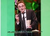Danny Boyle graciously accepts the Director BAFTA, making it six masks for Slumdog Millionaire (BAFTA / Marc Hoberman).