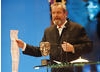 Director and former Monty Python Star Terry Gilliam reads a long list of thank yous as he accepts the BAFTA's highest honour, the Academy Fellowship (BAFTA / Marc Hoberman).
