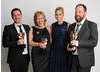 Presenter Stacey Solomon with the winning Gumball team Ben Bocquelet, Joanna Beresford and Mic Graves. This is Gumball's second BAFTA win of the night.