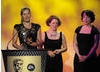 Lizzy Lambley, Owenna Griffiths and Gillian Scothern accept the Factual award for the CBBC Newsround show. Pic: BAFTA/Steve Finn