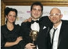 Nintendo's Rob Lowe celebrates Wii Sports Resort's Family & Social BAFTA with citation readers Jason Bradbury and Alice Taylor (BAFTA/Steve Butler).
