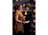 Gemma Arterton and Hayley Atwell posing for photographers after presenting Orange British Academy Film Awards 2009 nominees