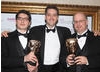 Presenter Iain Lee with the Strategy winners who helped create the fun and addictive turn-based Civilization V. (Pic: BAFTA/Steve Butler)