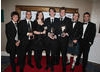 Presenters Tyger Drew-Honey and Jonathan Smith with That Game Studio, aka Jocce Marklund, Annette Nielsen, Linus Nordgren, Marcus Heder, Thomas Finlay, who won for their multiplayer platform racing game, Twang! (Pic: BAFTA/Steve Butler)