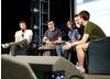 July 18: The Inbetweeners cast on stage with Rick Edwards conducting the interview (Picture: Jonathan Birch)