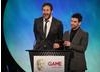 Sports Interactive managing director Miles Jacobson and Chris O'Dowd of hit comedy show 'The IT Crowd' introduce the category of Use of Online (BAFTA/Brian Ritchie)