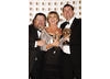 Ricky Tomlinson, Sue Johnston and Craig Cash hold The Royle Family Queen of Sheba's award for Situation Comedy