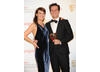Andrew Scott, winner of the Supporting Actor BAFTA for his performance as Moriarty in Sherlock, poses with presenter Helen McCrory. 
