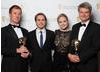 The camera team for Frozen Planet (To The Ends of the Earth)  pick up the BAFTA for Photography: Factual. They show off their Awards alongside Award presenters Joe Thomas and Kimberly Nixon.