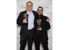 Chris Wood and Steve Roberts with their BAFTAs for the series in which a drawn line creates endless challenges and surprises for the unsuspecting little character, Dipdap.