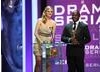 Actress Romola Garai and Peep Show actor Paterson Joseph present the Drama Serial BAFTA. (BAFTA/Steve Butler)