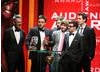 The cast and writers of the hit Channel 4 comedy The Inbetweeners collect the YouTube Audience Award. (BAFTA/Steve Butler)
