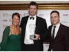 David Tyler is joined by Olly Murs and Game's Lisa Morgan after the British public voted Call of Duty: Modern Warfare 2 their favourite title of the last year in the Game Award 2009 (BAFTA/Steve Butler).