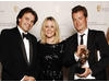 Director / producer Daniel Vernon (on the right) celebrates his Break-through Talent award with BBC radio presenter Edith Bowman and award sponsor from The Farm (BAFTA / Richard Kendal).