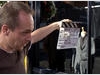 A crew member prepares the the next take on the shoot of the Film Awards trailer.  