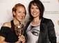 Michele Clapton celebrates her Costume Design BAFTA for The Devil's Whore with Primeval star and award presenter Juliet Aubrey (BAFTA / Richard Kendal).