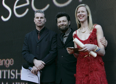 Mark Kermode and Andy Serkis congratulate the winner of 60 Seconds of Fame.