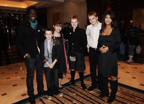 Blue Peter presenters with the nominees for the CBBC me and my movie competition.