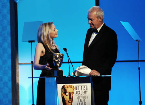 Christine Bootomley on stage with host John Snow at the British Academy Television Craft Awards in 2007. 