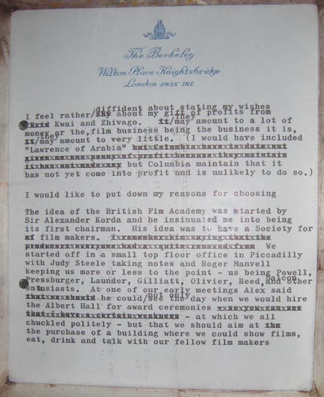 Letter from David Lean