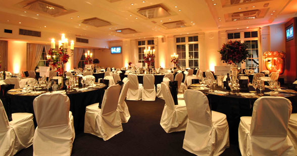 An evening wedding reception at The David Lean conference and banqueting room