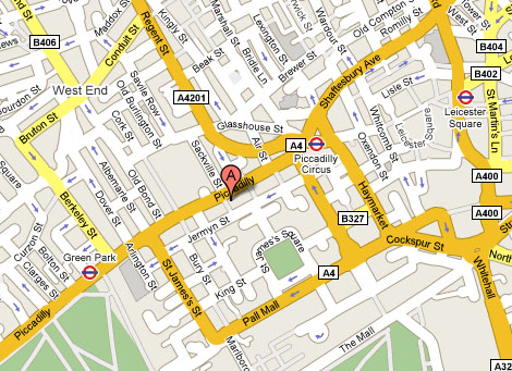 Map showing 195 Piccadilly location. Contact Us: map 2