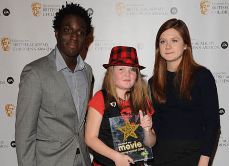 13-year-old Leah Cooper from Essex won the CBBC me and my movie award in association with BAFTA, for her short film 'The Prank'. The Award was presented by Blue Peter's Andy Akinwolere and Harry Potter star Bonnie Wright.