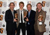 David Sproxton, citation reader Alex Pettyfer, Nick Park and Steve Box celebrate their Feature Film win for Wallace and Gromit The Curse of the Were-Rabbit