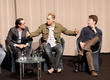 Channel Four's Andrew Newman on stage with Peep Show stars Robert Webb and David Mitchell.