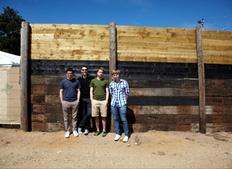 July 18: Cast members from The Inbetweeners backstage of the Film Arena. Left to right: Simon Bird, Blake Harrison, Joe Thomas, James Buckley (Picture: Jonathan Birch)