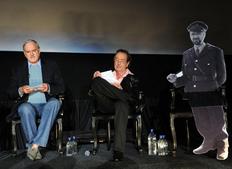 Eric Idle and John Cleese on stage at the Monty Python reunion event in New York on 15 October 2009 (© BAFTA)