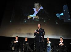 Director Tery Gilliam reads out audience questions at the Monty Python reunion event in New York on 15 October 2009 (© BAFTA)