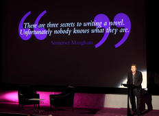 Nigel Floyd introduces Sir David Hare for a lecture on his screenwriting career. (Photography: Jay Brooks)