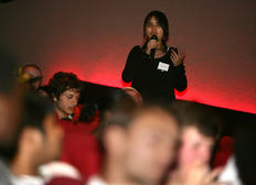 Hannah, a young filmmaker with Mediabox, introduces her film.
