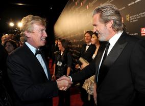 BAFTA Los Angeles Chairman Nigel Lythgoe greets Jeff Bridges at the Britannia Awards