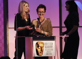 Jodie Whittaker presents the award for Make Up & Hair Design to Anne 'Nosh' Oldham for Jane Eyre.