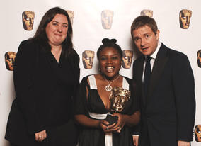 Sharon Foster poses with her Break-Through Talent Award with citation reader Martin Freeman.