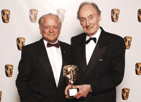 Veteran comedy producer-director Sydney Lotterby receives the Special Award from Sir David Jason.
