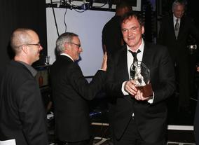Quentin Tarantino fresh from the stage after receiving his Britannia Award for Excellence in Directing.