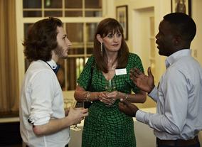 Scholars Sam Coleman and Folarin Sagaya talk with BAFTA's CEO Amanda Berry