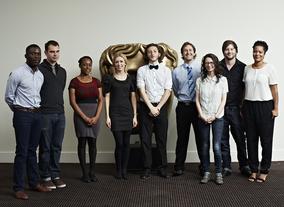 From left to right: Folarin Sagaya, Steven Ferguson, Mawusime Blewuada, Eleanor Pitt, Sam Coleman, Sam Hughes, Rhiannon Evans, Aaron Diebelius, Rienkje Attoh