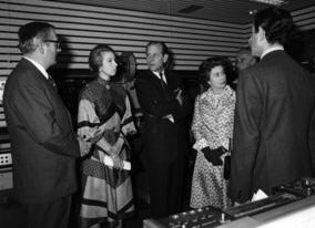 Richard Cawston, HRH The Princess Anne , HRH The Duke of Edinburgh, HRH Queen Elizabeth I, Lord Mountbatten and Peter Morley at the Royal Opening of 195 Piccadilly in 1976.