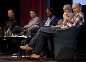 Mark Sherwood, Haz Dulull, Phil Dobree  (Jelly Fish), Stefan Drury and Sean Farrow (Lipsync) form the panel for a discussion and Q&A about low-budget VFX.