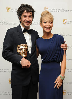Presenter Katie Piper with Breakthrough Talent winner Jon Brown, writer of Mongrels. (Pic: BAFTA/Chris Sharp)