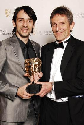 Mick Webb receives the Interactive Innovation - Service/Platform award for Mi Vida Loca: Real Spanish, Real Drama from Ralf Little on behalf of the team  (BAFTA / Richard Kendal).
