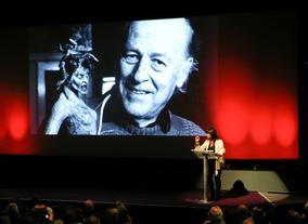 Caroline Munro on stage (BAFTA/Brian J Ritchie).