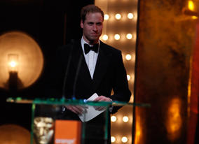 Prince William says a few words about the British Academy Film Awards Fellowship (BAFTA/Brian Ritchie).