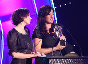 The Learning Primary Award is collected by Antonia Bird and Rebecca Simor for BBC Two's poetry show Off by Heart.